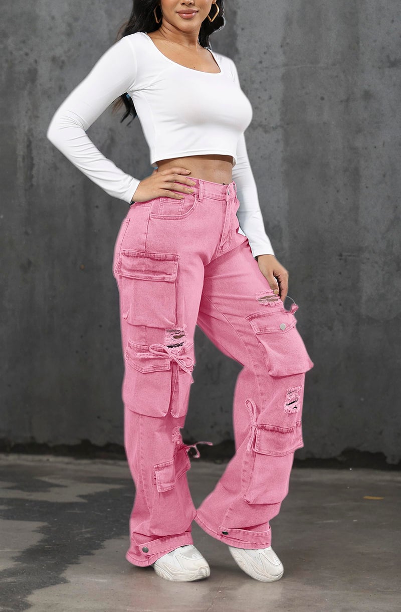 Ryehack Womenâ€™s Baggy Jeans Y2k Cargo Jeans Casual High Waist Baggy Denim Cargo Pants with Pockets Streetwear - Image 2