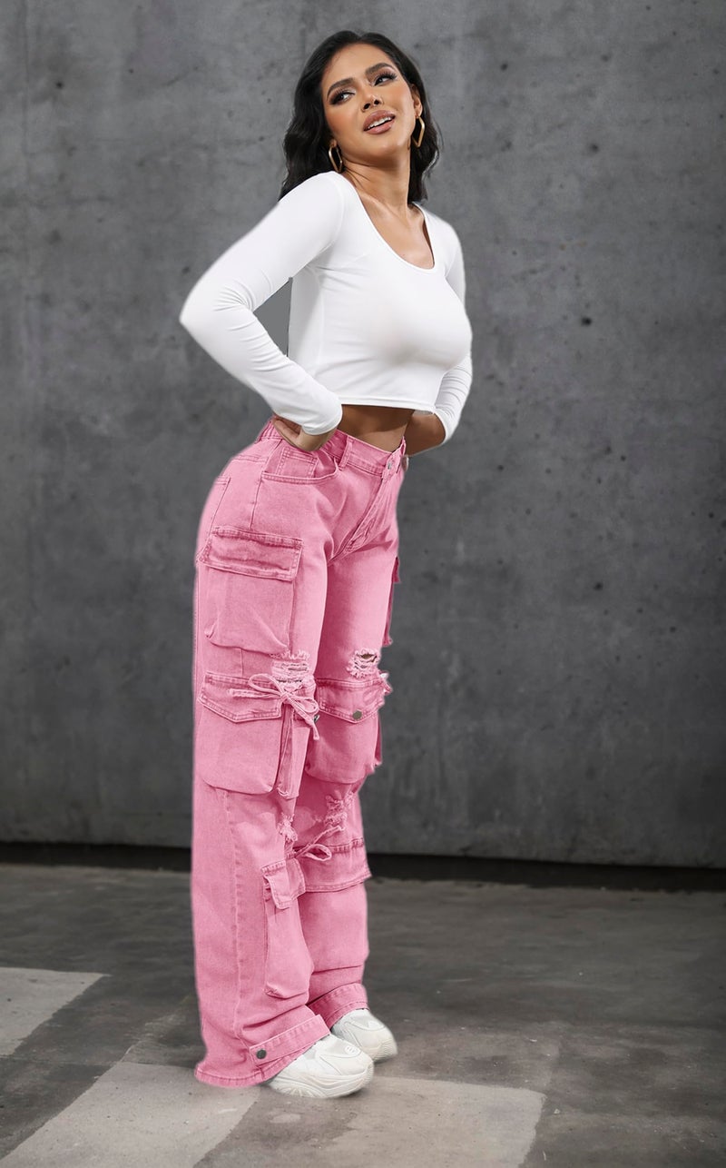 Ryehack Womenâ€™s Baggy Jeans Y2k Cargo Jeans Casual High Waist Baggy Denim Cargo Pants with Pockets Streetwear - Image 5