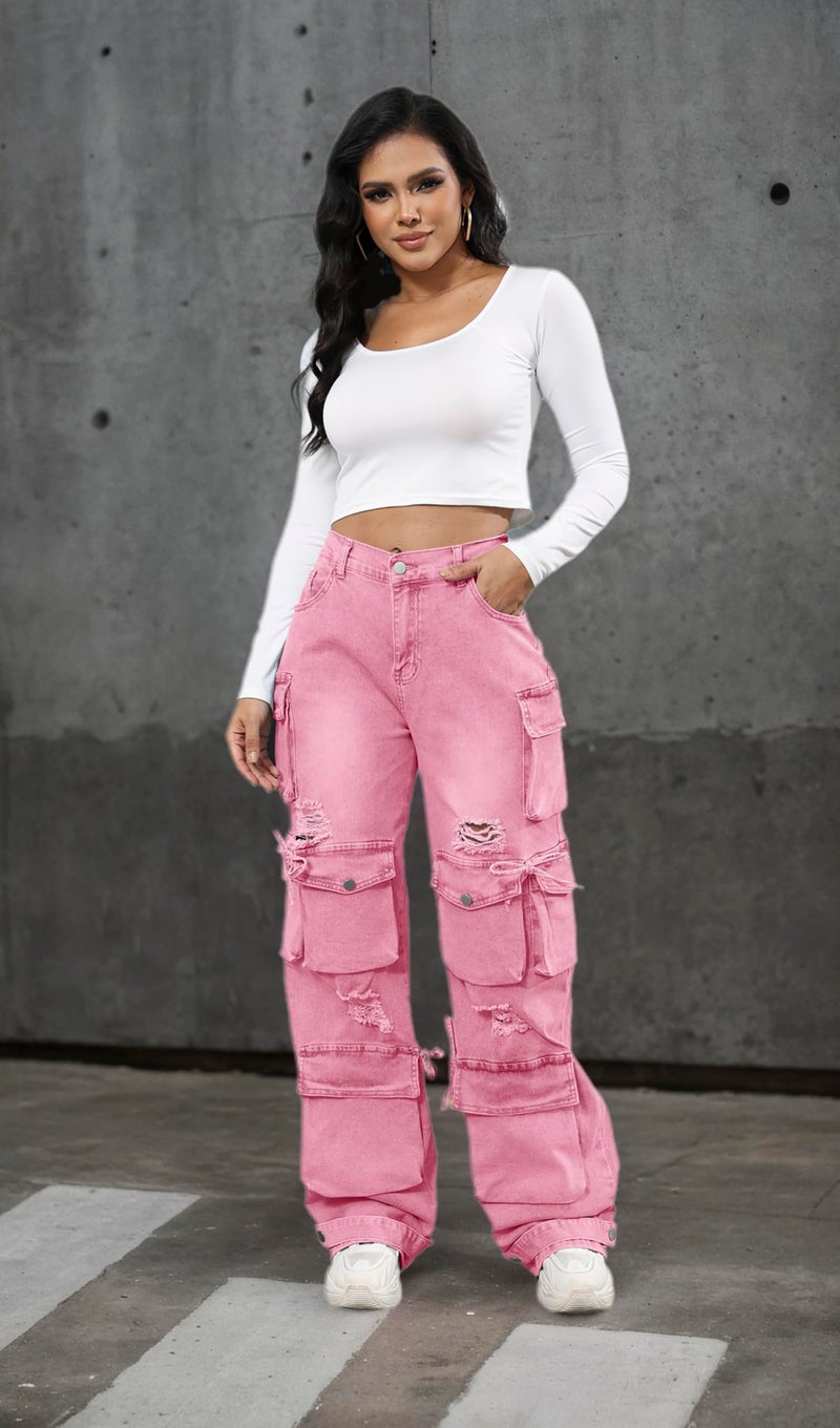 Ryehack Womenâ€™s Baggy Jeans Y2k Cargo Jeans Casual High Waist Baggy Denim Cargo Pants with Pockets Streetwear - Image 4