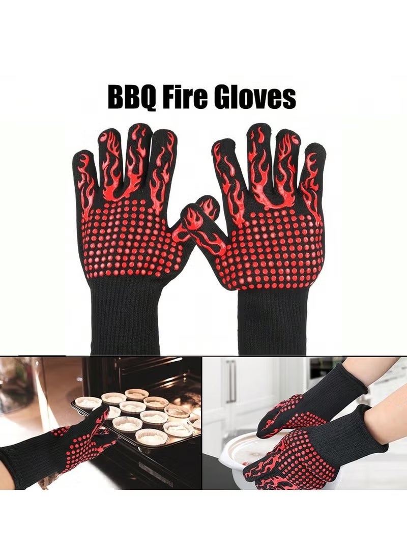 زوج من قفازات BBQ مقاومة للحرارة 500°C / 932°F، قفازات فرن من السيليكون مقاومة للانزلاق والقطع، مثبطة للهب، مناسبة للشواء، الخبز، الميكروويف، التخييم واستخدام المطبخ، متينة وإكسسوار أساسي للطهي - Image 2