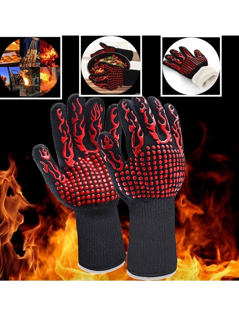 زوج من قفازات BBQ مقاومة للحرارة 500°C / 932°F، قفازات فرن من السيليكون مقاومة للانزلاق والقطع، مثبطة للهب، مناسبة للشواء، الخبز، الميكروويف، التخييم واستخدام المطبخ، متينة وإكسسوار أساسي للطهي - Image 3