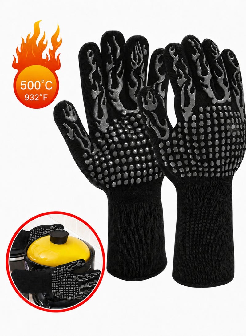 زوج من قفازات BBQ مقاومة للحرارة 500°C / 932°F، قفازات فرن من السيليكون مقاومة للانزلاق والقطع، مثبطة للهب، مناسبة للشواء، الخبز، الميكروويف، التخييم واستخدام المطبخ، متينة وإكسسوار أساسي للطهي - Image 1