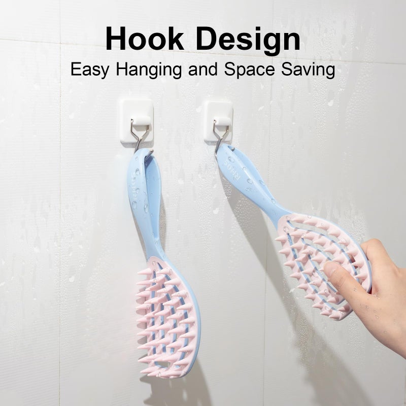 RHOS Scalp Massager, Shampoo Brush with Handle, Curved Vented Hair Scrubber, Scalp Brush for Wet & Dry Hair (Blue) - Image 5