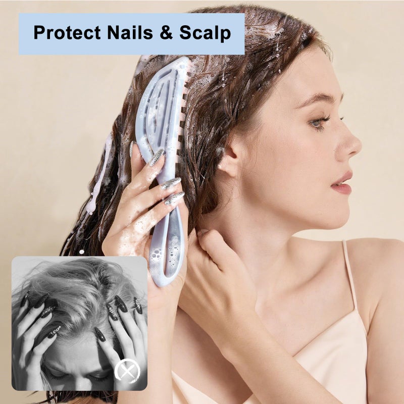 RHOS Scalp Massager, Shampoo Brush with Handle, Curved Vented Hair Scrubber, Scalp Brush for Wet & Dry Hair (Blue) - Image 3