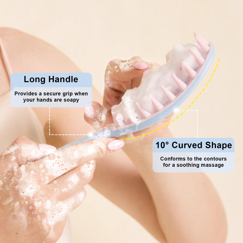 RHOS Scalp Massager, Shampoo Brush with Handle, Curved Vented Hair Scrubber, Scalp Brush for Wet & Dry Hair (Blue) - Image 4