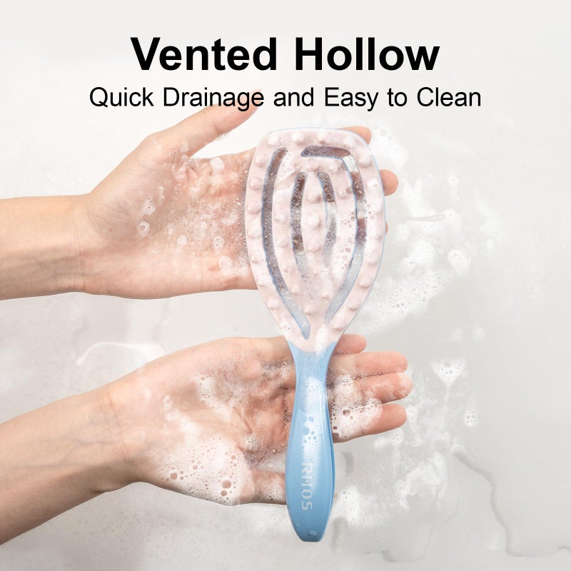 RHOS Scalp Massager, Shampoo Brush with Handle, Curved Vented Hair Scrubber, Scalp Brush for Wet & Dry Hair (Blue) - Image 2