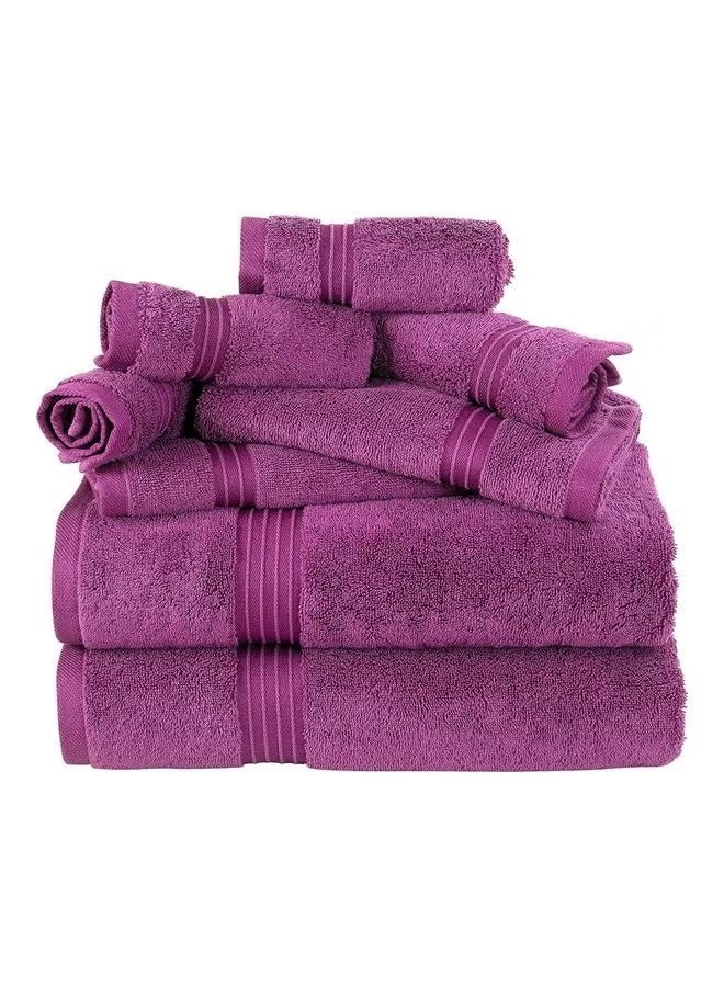 8-Piece Towel Set, 100% Combed Cotton 550 GSM Superior Quality, Quick Dry Highly Absorbent Thick Bathroom Soft Hotel Towels for Bath And Spa, Towel Set Includes 2 Bath Towels (70x140 cm), 2 Hand Towels (40x70 cm), 4 Washcloths (30x30 cm) Color Plum - Image 2