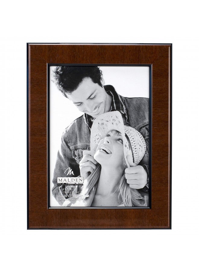 Malden International Designs Burl Wood Walnut Wooden Picture Frame with Black Border, 5x7, Walnut - Image 1