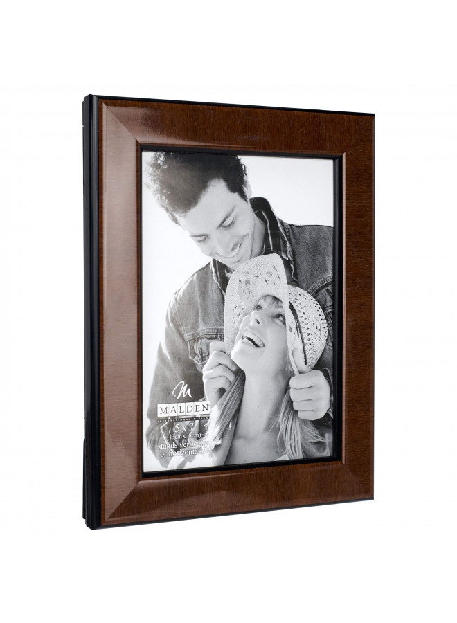 Malden International Designs Burl Wood Walnut Wooden Picture Frame with Black Border, 5x7, Walnut - Image 2
