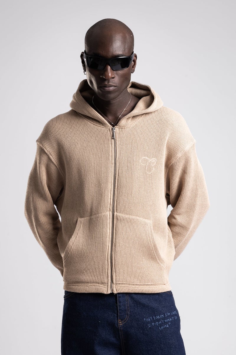Catch Hooded Knitted Sweater with Zipper - Image 4