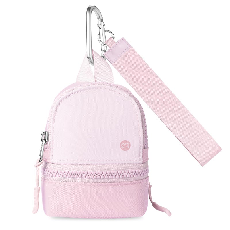 Babysun Mini Backpack Keychain Wristlet Pouch Small Change Coin Purse Cute Zipper Wallet With 3 RFID Card Slots For Women/Men Airpods Cosmetics (Baby Pink) - Image 1