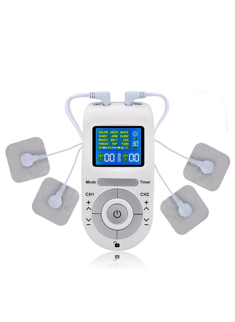 3-in-1 Tens Unit Muscle Stimulator Machine, Dual Channel Electronic Pulse Massager, Tens Ems Machine with 40 Intensities for Gradual Pain Relief Therapy