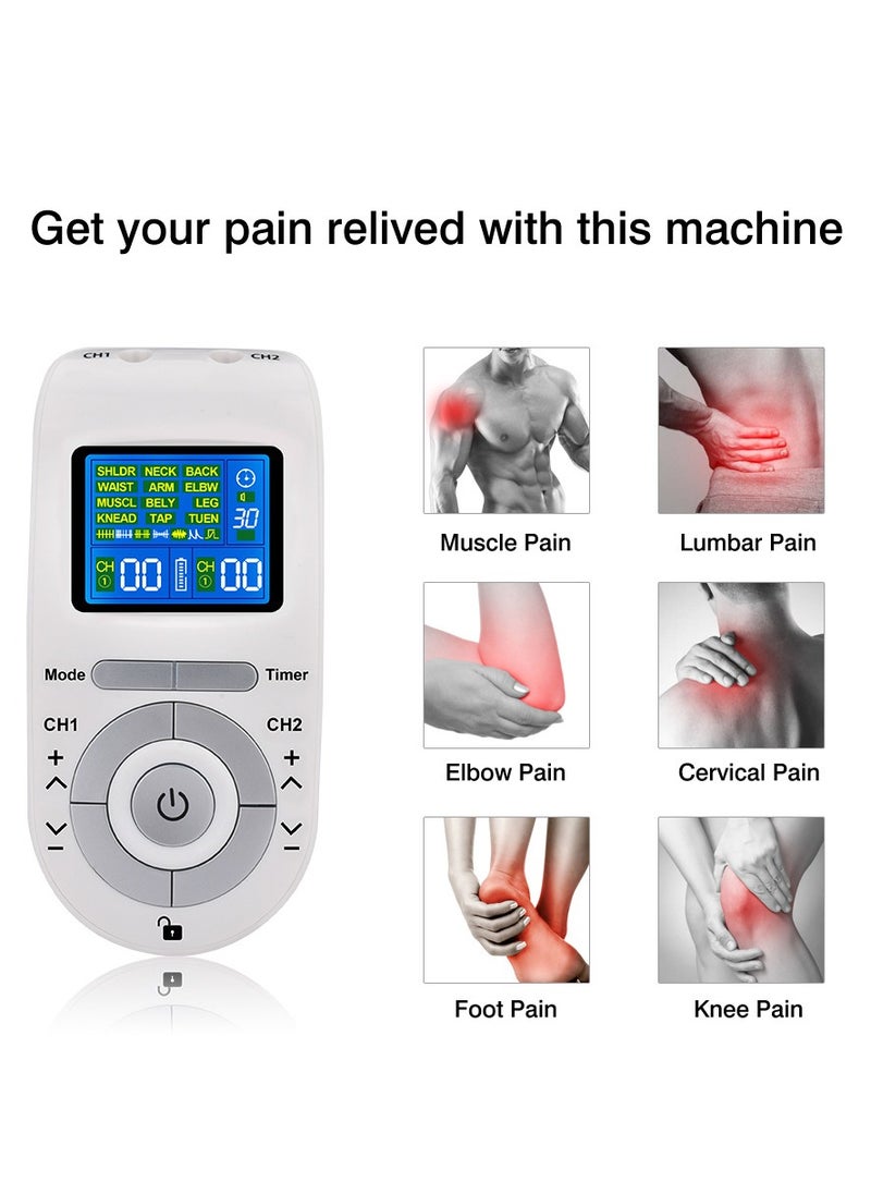 3-in-1 Tens Unit Muscle Stimulator Machine, Dual Channel Electronic Pulse Massager, Tens Ems Machine with 40 Intensities for Gradual Pain Relief Therapy