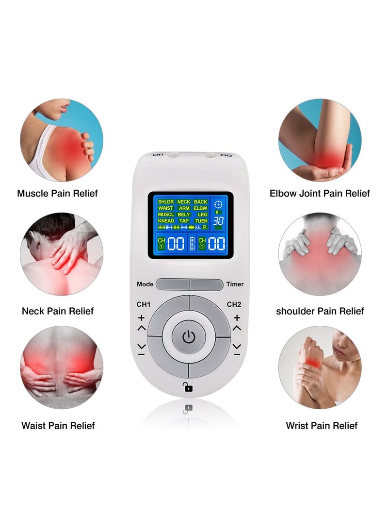 3-in-1 Tens Unit Muscle Stimulator Machine, Dual Channel Electronic Pulse Massager, Tens Ems Machine with 40 Intensities for Gradual Pain Relief Therapy