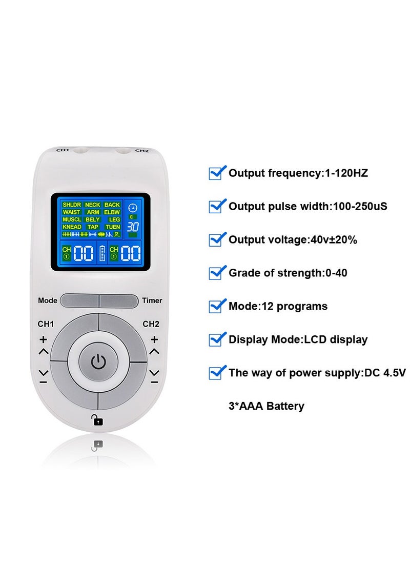 3-in-1 Tens Unit Muscle Stimulator Machine, Dual Channel Electronic Pulse Massager, Tens Ems Machine with 40 Intensities for Gradual Pain Relief Therapy