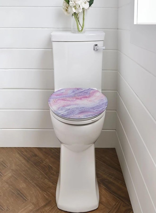 Luarisgur Toilet Lid Cover Elongated Marble Print Bathroom Oblong Round Soft and Absorbent Toilet Seat Lid Cover Cute Toilet Cover Accessories Purple - Image 2