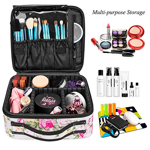 INOVERA (LABEL) Faux Leather Makeup Organizer Bag for Women, Girls & Bride - Travel Cosmetic Kit Storage Organiser - Toiletry Vanity Box with Adjustable Compartment, 26l x 23b x 9h cm (White Printed) - Image 4