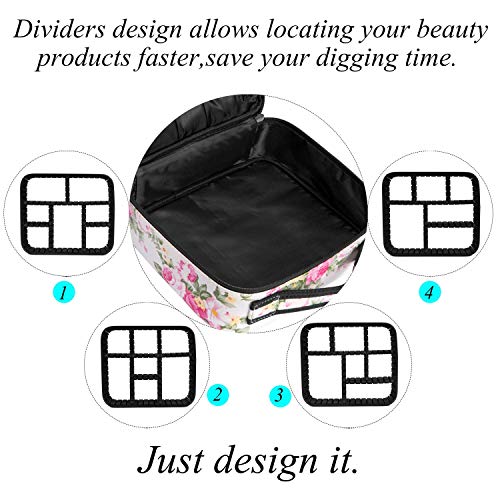 INOVERA (LABEL) Faux Leather Makeup Organizer Bag for Women, Girls & Bride - Travel Cosmetic Kit Storage Organiser - Toiletry Vanity Box with Adjustable Compartment, 26l x 23b x 9h cm (White Printed) - Image 5