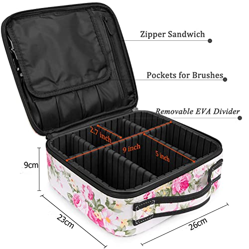 INOVERA (LABEL) Faux Leather Makeup Organizer Bag for Women, Girls & Bride - Travel Cosmetic Kit Storage Organiser - Toiletry Vanity Box with Adjustable Compartment, 26l x 23b x 9h cm (White Printed) - Image 2
