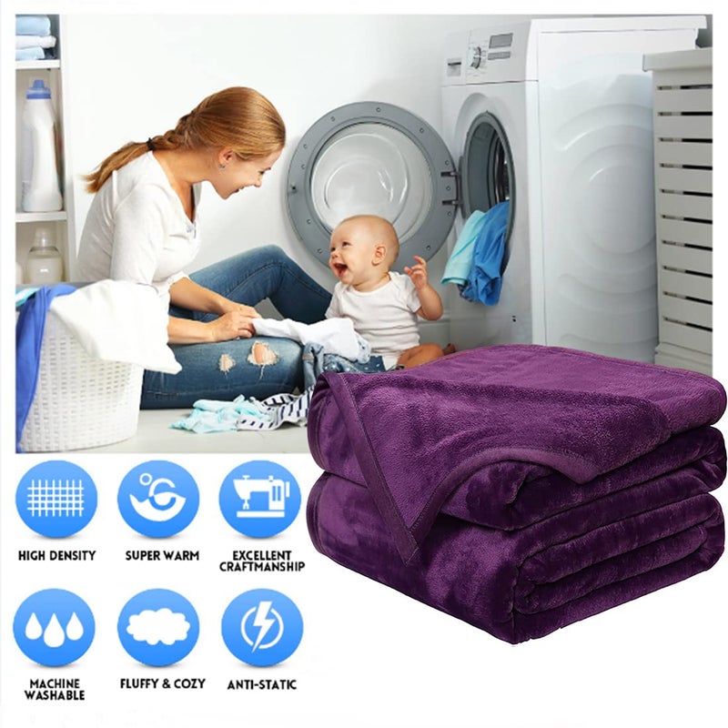 EASELAND Soft Blanket Queen Size Winter Warm Fuzzy Microplush Lightweight Thermal Fleece Blankets for Couch Bed Sofa,90x90 inches,Purple - Image 2