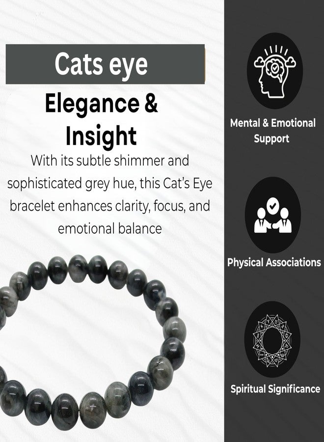 Blue bijoux Cats Eye 8 MM Round Reiki Healing Crystal Stretch Bracelet | For Providing Strong Protection | Balancing Emotions| Helping In Ketu Dosh | Men & Women - Image 2