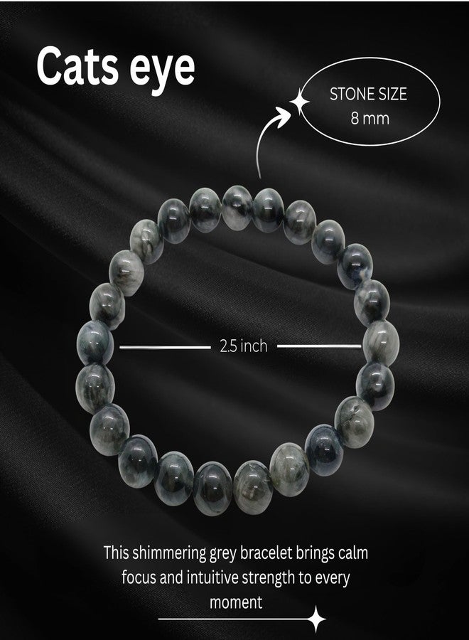 Blue bijoux Cats Eye 8 MM Round Reiki Healing Crystal Stretch Bracelet | For Providing Strong Protection | Balancing Emotions| Helping In Ketu Dosh | Men & Women - Image 4