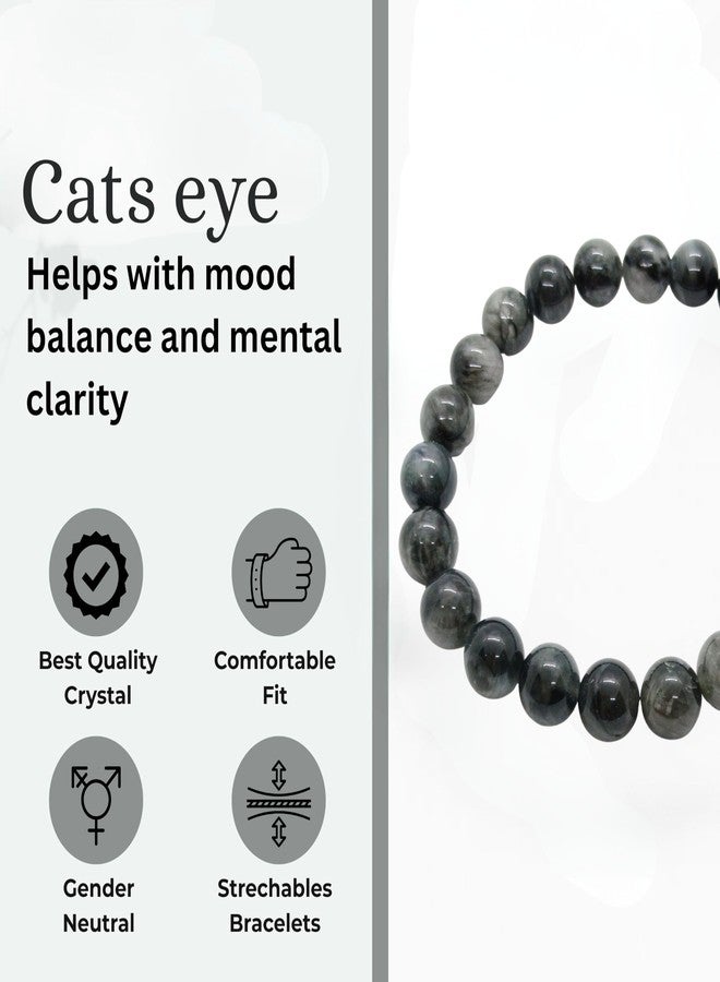 Blue bijoux Cats Eye 8 MM Round Reiki Healing Crystal Stretch Bracelet | For Providing Strong Protection | Balancing Emotions| Helping In Ketu Dosh | Men & Women - Image 3