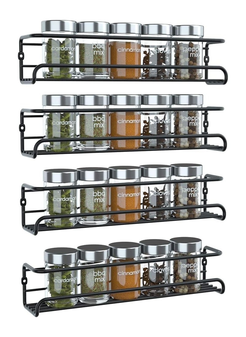Piccasio PICCASIO™ Spice Rack Wall Mount DIY 4 Tier Spice Rack Hanging - Stainless Steel Spice Organizer - Hanging Spices Organizer With Screws And Adhesive Stickers For Kitchen Walls, Spices Set Organizer  - Image 1
