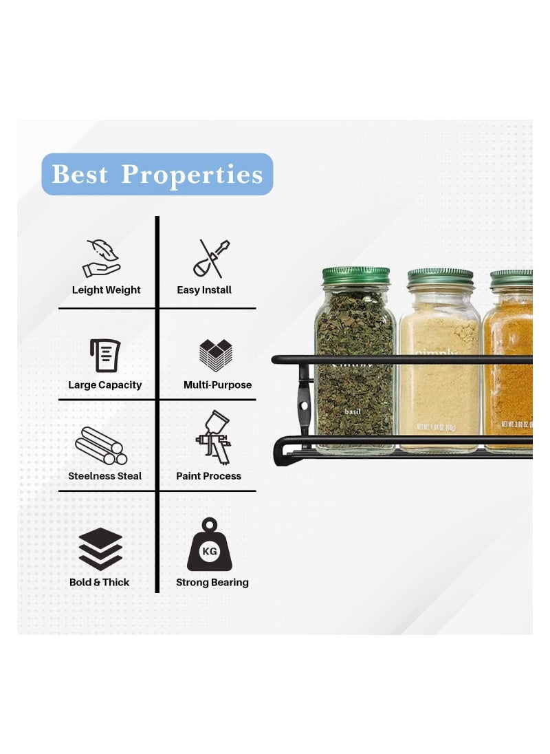 Piccasio PICCASIO™ Spice Rack Wall Mount DIY 4 Tier Spice Rack Hanging - Stainless Steel Spice Organizer - Hanging Spices Organizer With Screws And Adhesive Stickers For Kitchen Walls, Spices Set Organizer  - Image 4