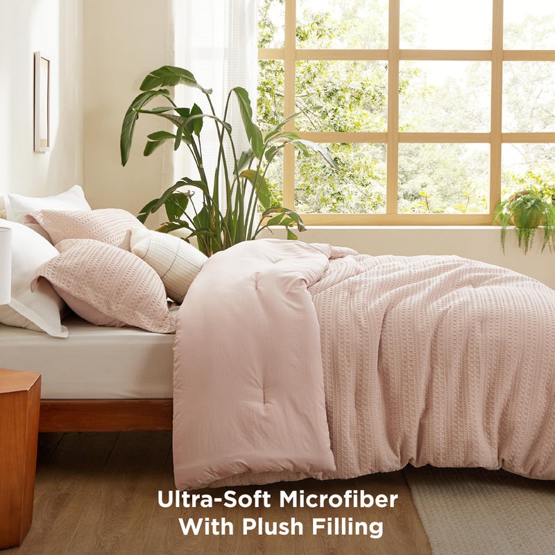 Bedsure 2 Pieces Waffle Comforter Set Twin Size suitable for Single mattress, Soft and Breathable, Includes  1 Waffle Weave Comforter (173 cm x 225 cm) and 1 Pillow Sham (50 cm x 66 cm), Dusty Pink - Image 2