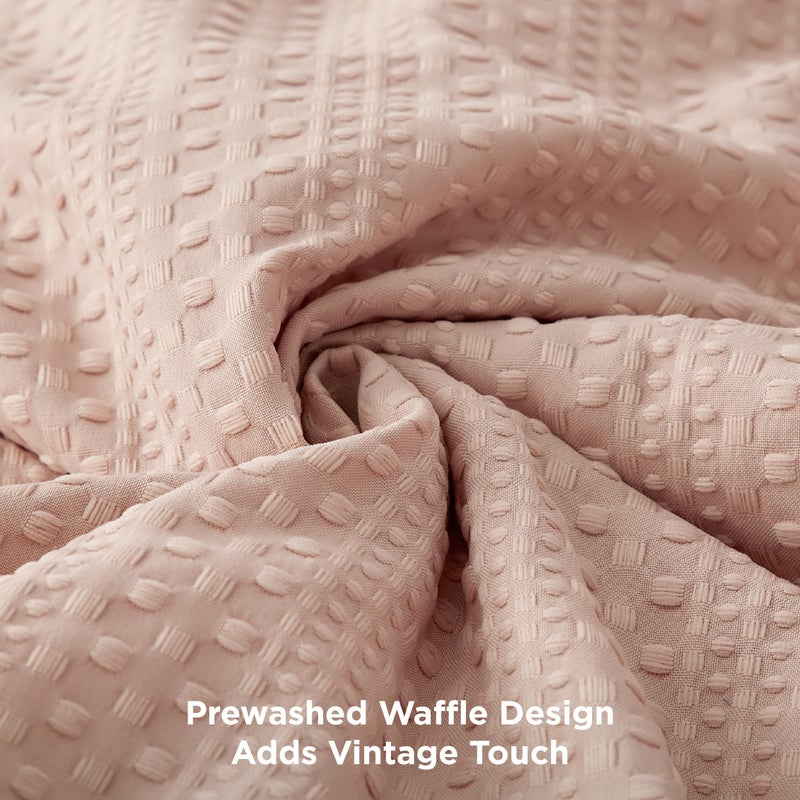 Bedsure 2 Pieces Waffle Comforter Set Twin Size suitable for Single mattress, Soft and Breathable, Includes  1 Waffle Weave Comforter (173 cm x 225 cm) and 1 Pillow Sham (50 cm x 66 cm), Dusty Pink - Image 3