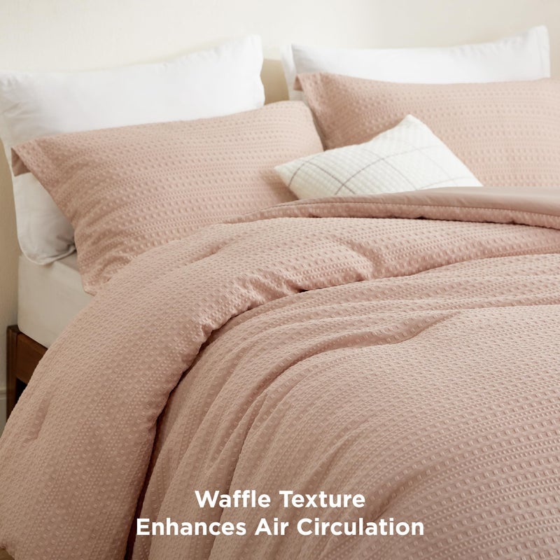 Bedsure 2 Pieces Waffle Comforter Set Twin Size suitable for Single mattress, Soft and Breathable, Includes  1 Waffle Weave Comforter (173 cm x 225 cm) and 1 Pillow Sham (50 cm x 66 cm), Dusty Pink - Image 4