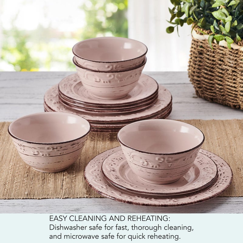 Pfaltzgraff Trellis Pink 12 Piece Dinnerware Plate Bowl Set, Service for 4 - Image 5