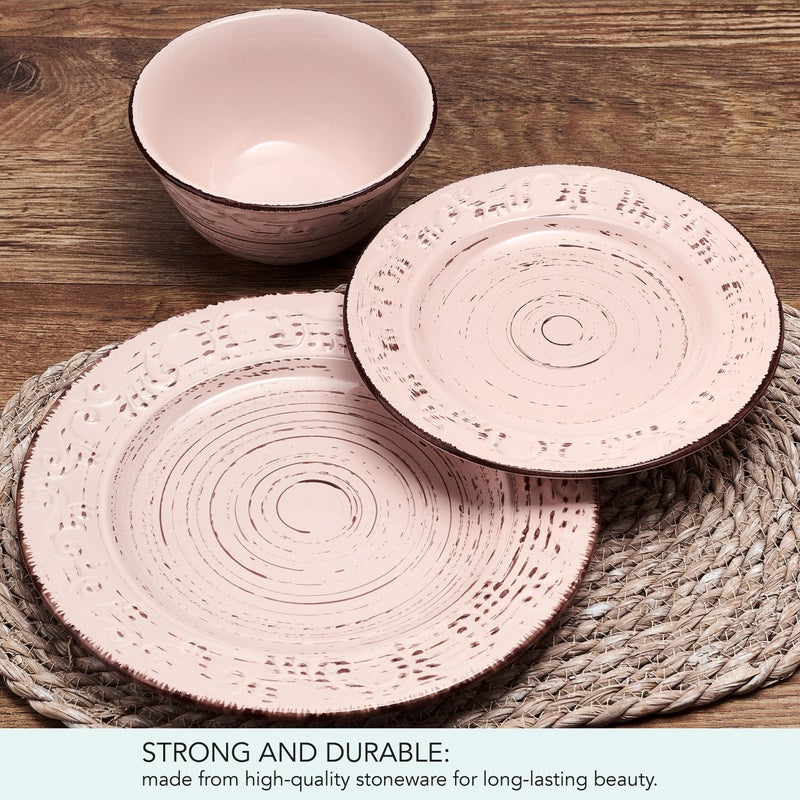 Pfaltzgraff Trellis Pink 12 Piece Dinnerware Plate Bowl Set, Service for 4 - Image 4