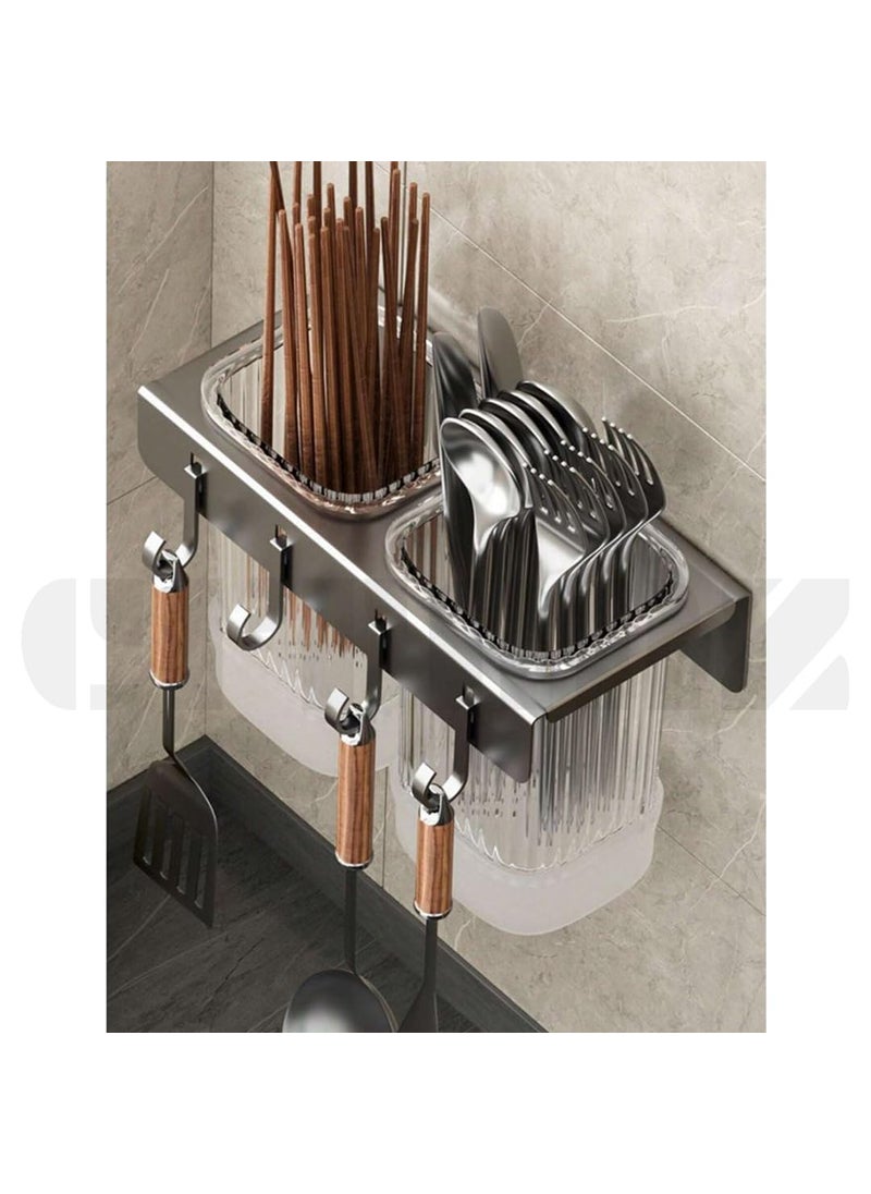 Citaaz Citaaz Chopstick Stand Stainless Steel Cutlery Stand Tool Stand Chopsticks Fork Spoon Cookware Ladle Storage Kitchen Rack Drying Rack 2 Container  - Image 1