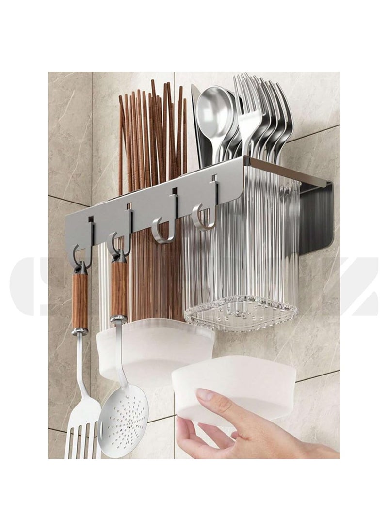Citaaz Citaaz Chopstick Stand Stainless Steel Cutlery Stand Tool Stand Chopsticks Fork Spoon Cookware Ladle Storage Kitchen Rack Drying Rack 2 Container  - Image 4