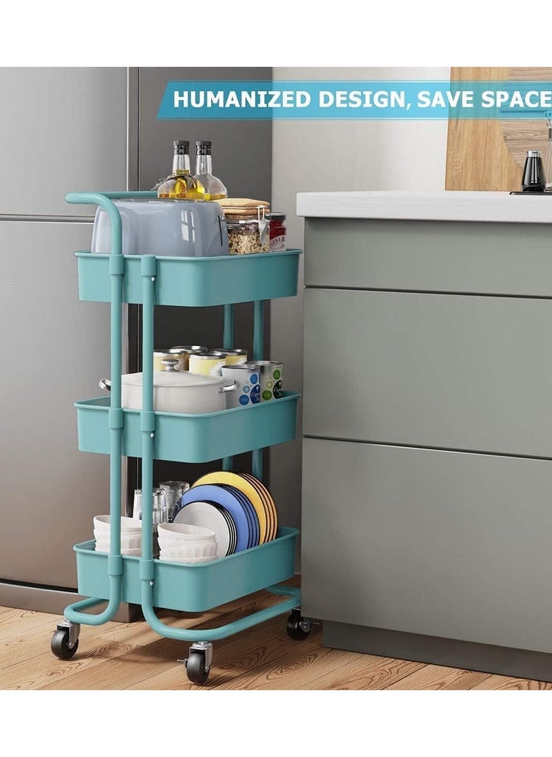 DubaiGallery 3-Tier Metal Rolling Utility Cart with Handle, Utility Organizer Cart-Multi-Functional Storage Trolley for Office, Living Room, Kitchen, Movable Storage Carts with Wheels  - Image 3