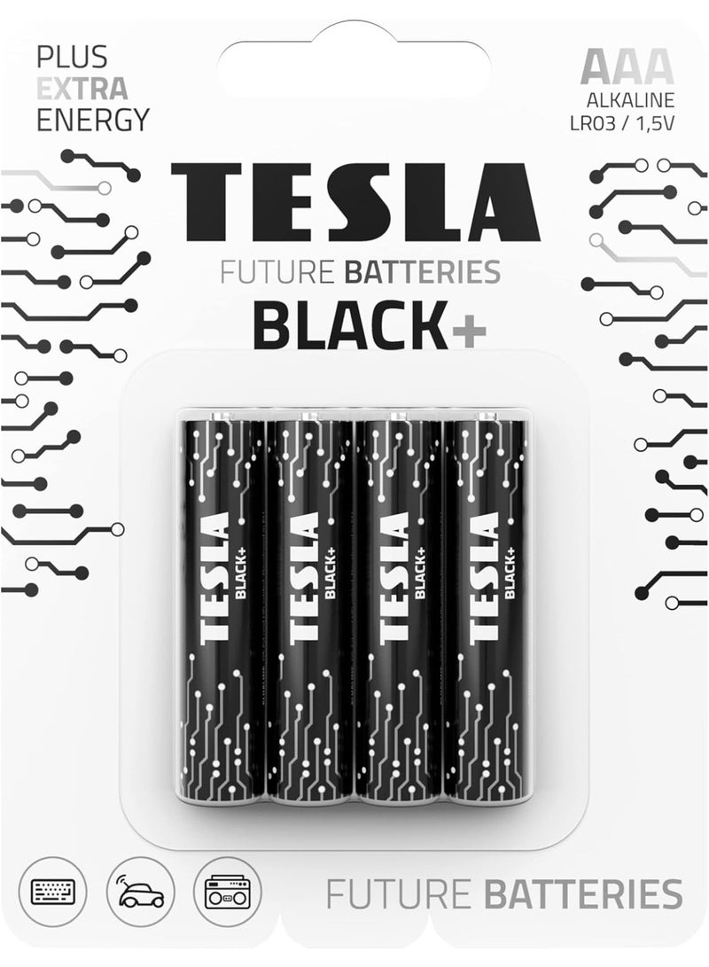 TESLA BATTERIES Tesla AAA Battery Black+ Alkaline - Plus Extra Energy Batteries Blister Foil LR03/1.5V Pack of 4 - Image 1