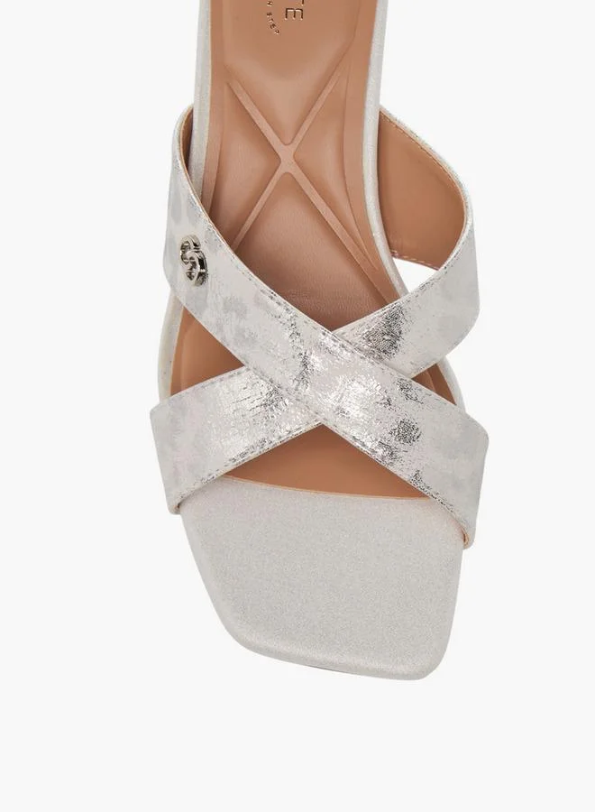 Celeste Silver Women Cross Strap Kitten Heel Sandals for Women | Best Price UAE