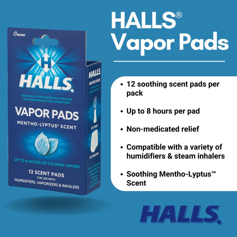 Crane HallsÂ® Scented Vapor Pads â€“ 12 Count Mentho-Lyptus Blue â€“ Up to 8 Hours of Soothing Vapors â€“ for Use with Humidifiers, Steam Inhalers & Vaporizers - Image 2