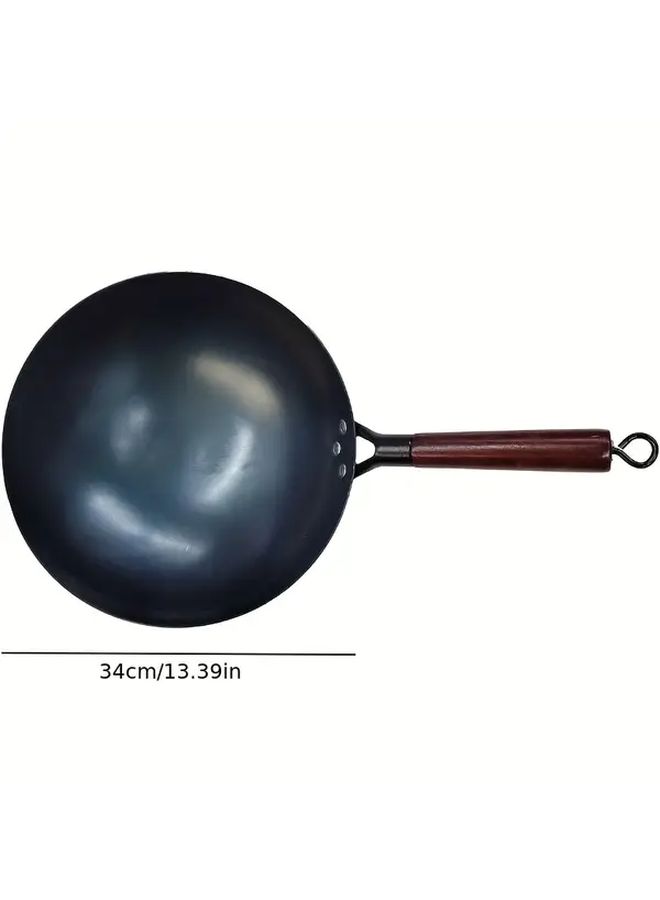 قطعة واحدة من مقلاة ووك كبيرة مقاس 13 × 39 بوصة من الحديد الزهر الثقيل بمقبض خشبي وسطح غير لاصق، توزيع متساوي للحرارة، متوافقة مع مواقد الغاز والتحريض، بمقبض قوي وخطاف تعليق للتخزين السهل، مثالية للقلي السريع والتحمير والقلي العميق والقلي الخفيف، ذات جوانب مستديرة ناعمة للاحتفاظ المتساوي بالحرارة، مقاومة للخدش وهيكل خارجي أسود أنيق، أدوات طهي متينة للاستخدام المنزلي والمطابخ المهنية، يُغسل يدويًا فقط. - Image 5