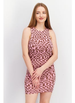 Women All Over Print Open Back Mini Dress, Pink