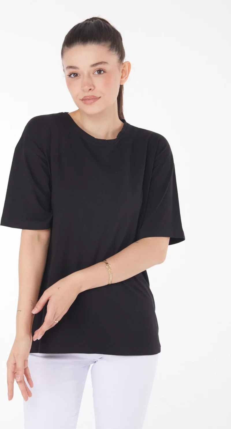 Tofisa Plain Crew Neck Women's Black T-Shirt - 25850