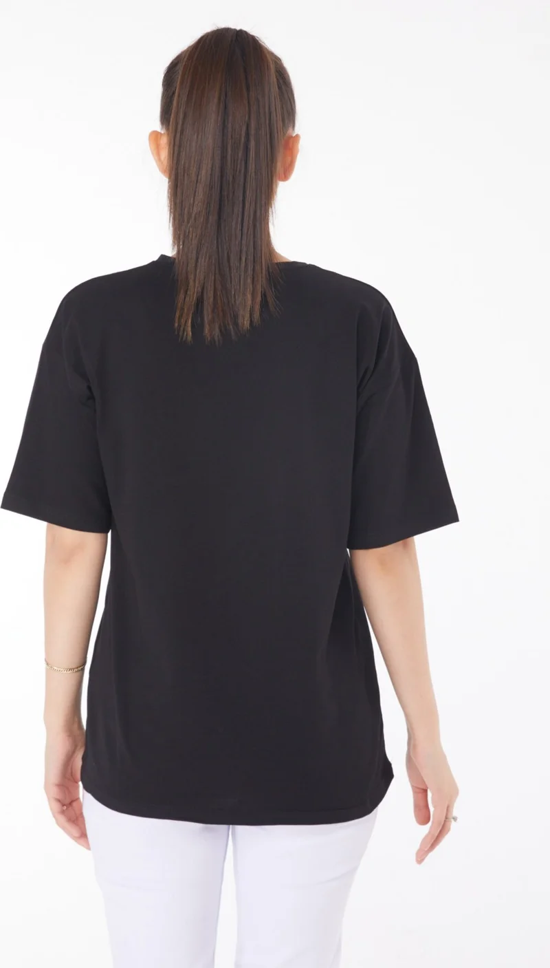 Tofisa Plain Crew Neck Women's Black T-Shirt - 25850