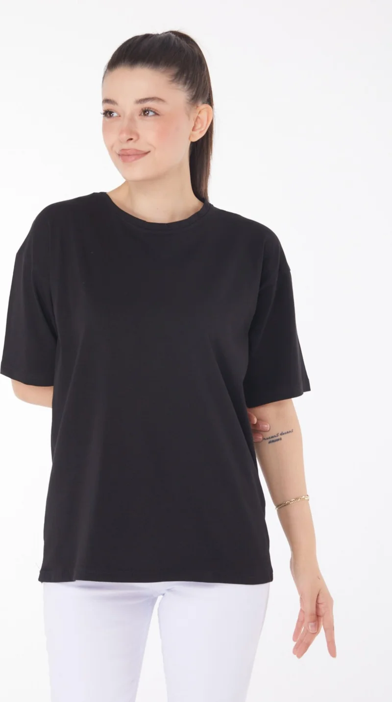 Tofisa Plain Crew Neck Women's Black T-Shirt - 25850