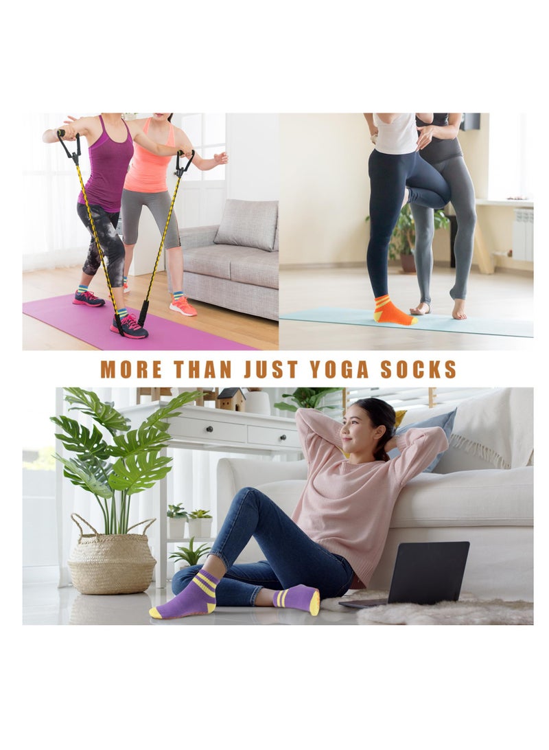 KASTWAVE 5 Pairs Non Slip Yoga Socks for Women, Grips Socks, Anti Slip Skid Socks Grip Socks, Cotton Slipper Socks, Pilates Socks, Non Slip Grip Socks for Yoga, Ballet Barre, Pilates, Workout Sports - Image 5