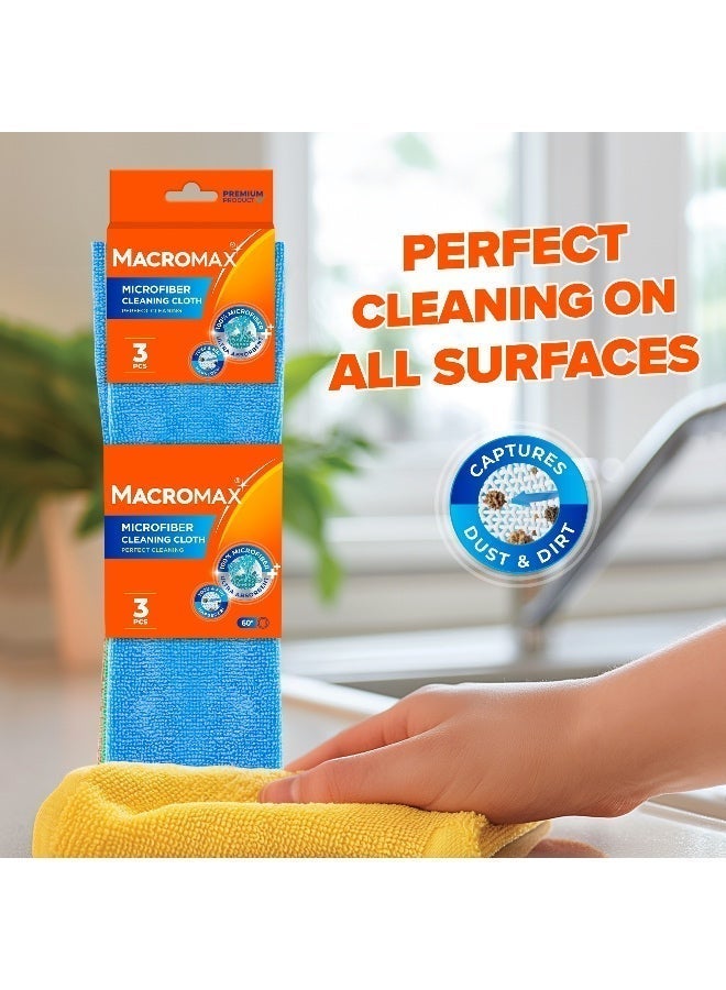 Macromax Microfibre Cleaning Cloth – 3 Pcs | Ultra Absorbent, Lint-Free & Streak-Free Multi-Purpose Cloths for Home & Kitchen - Image 2