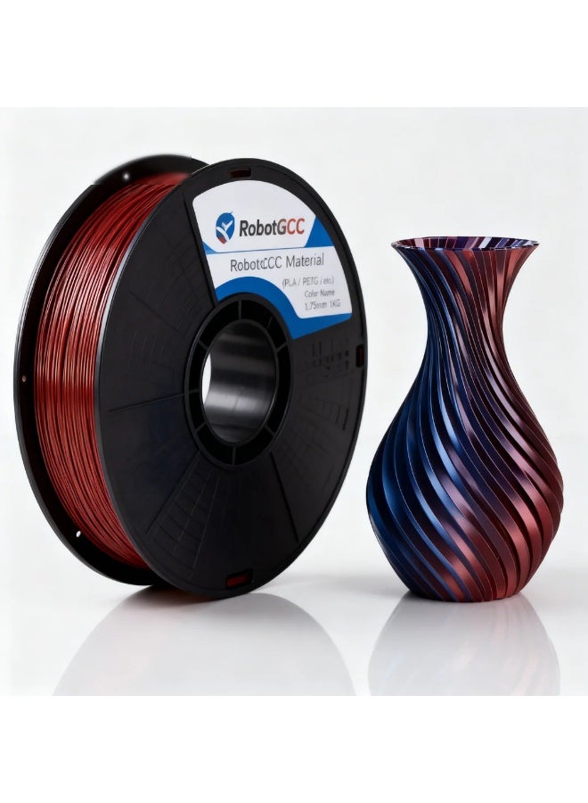 robotgcc Silk PLA Blue Red Gradient 1.75mm 3D Printer Filament 1KG Dual Color Silk PLA Filament Metallic Gradient PLA Filament Color Changing PLA Filament Smooth Glossy Finish PLA Material for FDM Printing High Quality PLA Filament Stable Extrusion Consistent Diameter Easy Printing PLA Compatible with Most 3D Printers Decorative Printing Filament for Models Sculptures Cosplay Engineering Prototyping DIY Projects Reliable Layer Adhesion Low Warping Premium Surface Finish Blue Red PLA Filament High Precision Tolerance Strong Bonding Performance Professional 3D Printing Material Universal FDM Filament Spool Long Length High Strength PLA Filament - Image 1