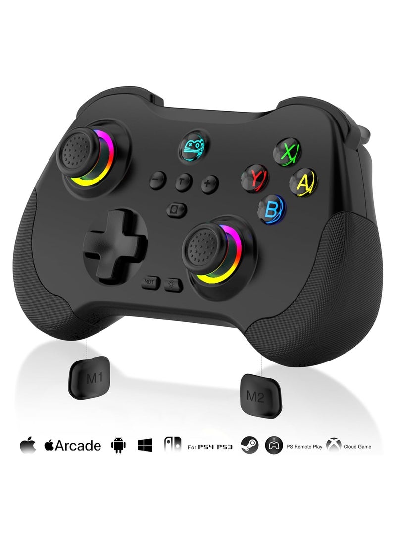 Wireless Gaming Controller for ipad/iphone Android/PC/Switch/Streaming on Xbox/PS4/PS3, Bluetooth, Pocket Size, 7-Colors LED, Hall Effect Triggers Hall left & right rocker