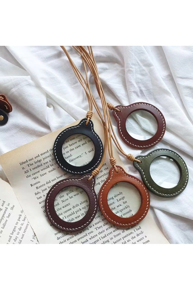 general Simple solid-color adjustable neck-mounted magnifying glass leather case for the elderly, a high-power portable magnifying glass protection case for the elderly. - Image 2